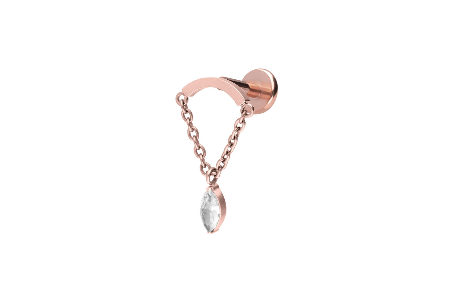 Titan Labret Piercing mit Push Fit BOGEN + KETTE + KRISTALLTROPFEN
